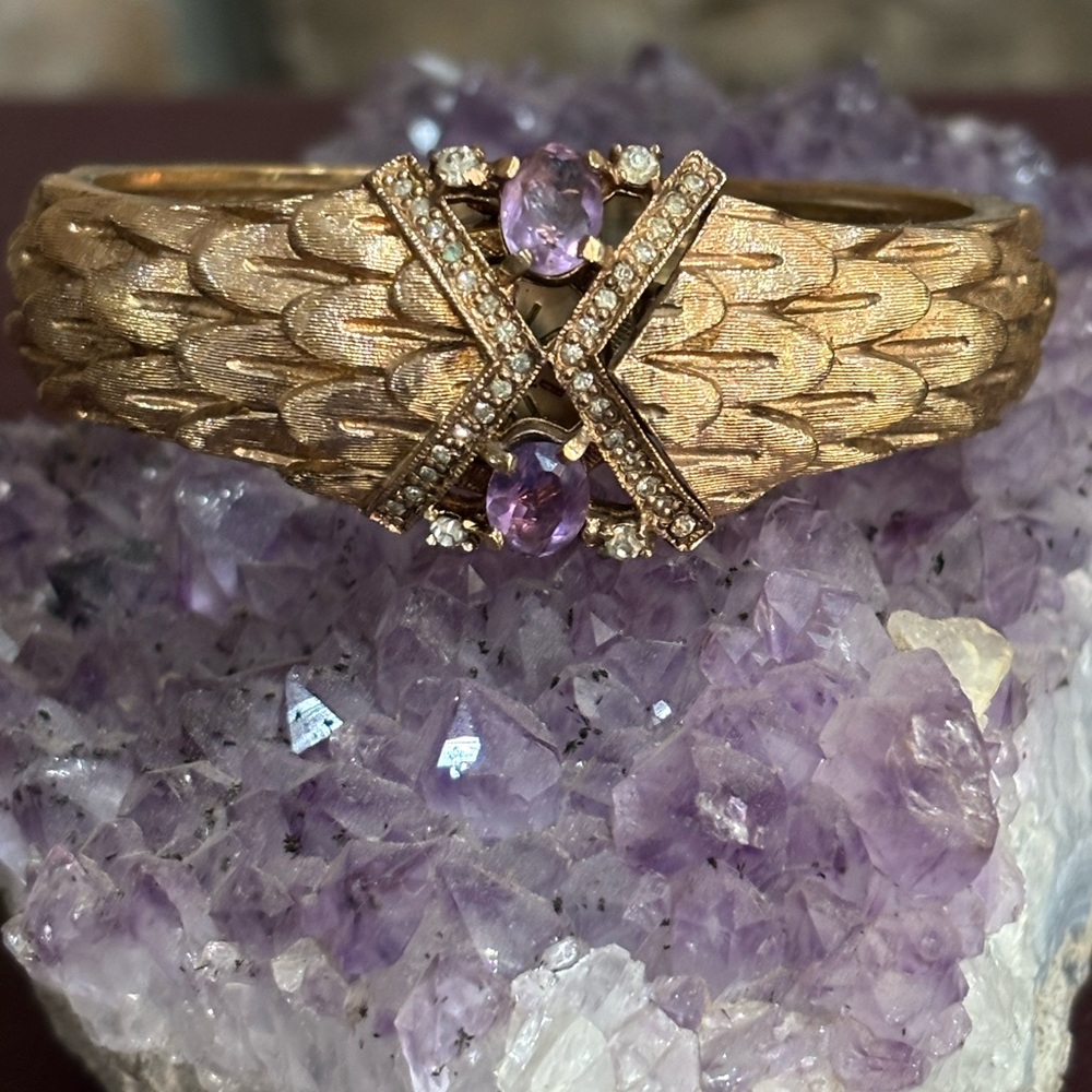 Vtg hinged amethyst watch band